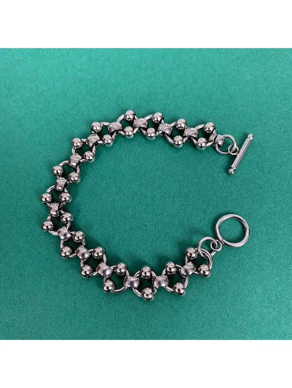 Cyber Y2K style Punk Silver stainless steel ball chain bracelet. Unisex